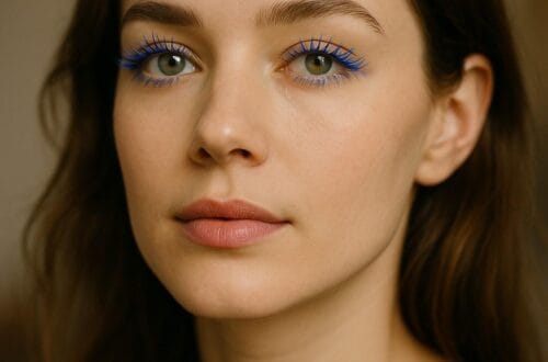 Stylizacja z kolorowymi niebieskimi rzęsami trend 2026