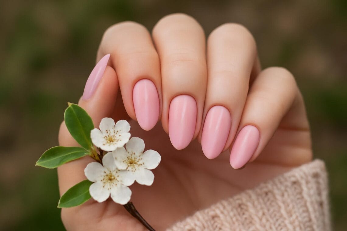 wiosenny manicure w odcieniu millennial pink inspiracje 2 1